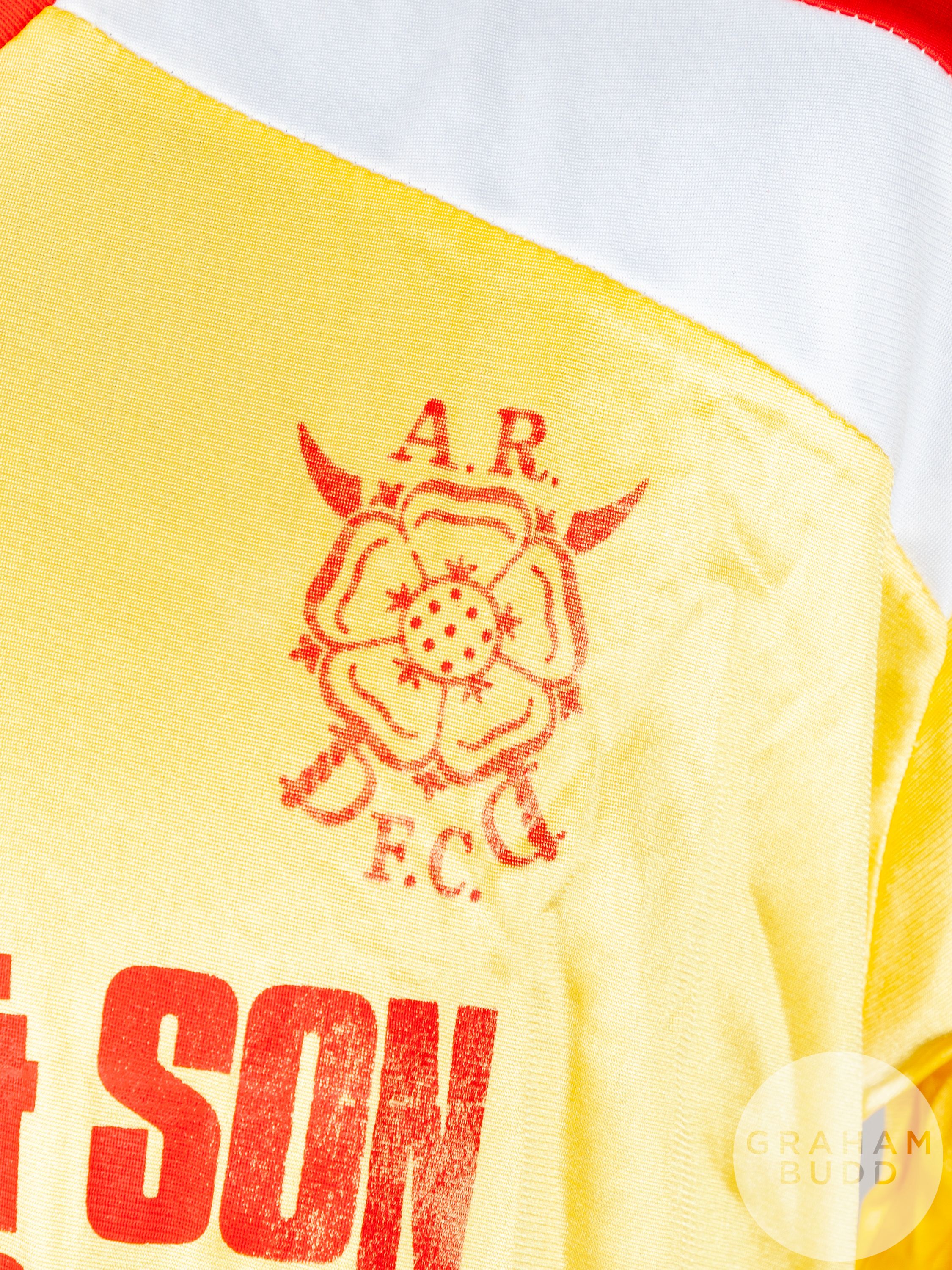 Yellow, red and white No.12 Albion Rovers short-sleeved shirt, 1988-89 - Image 3 of 4