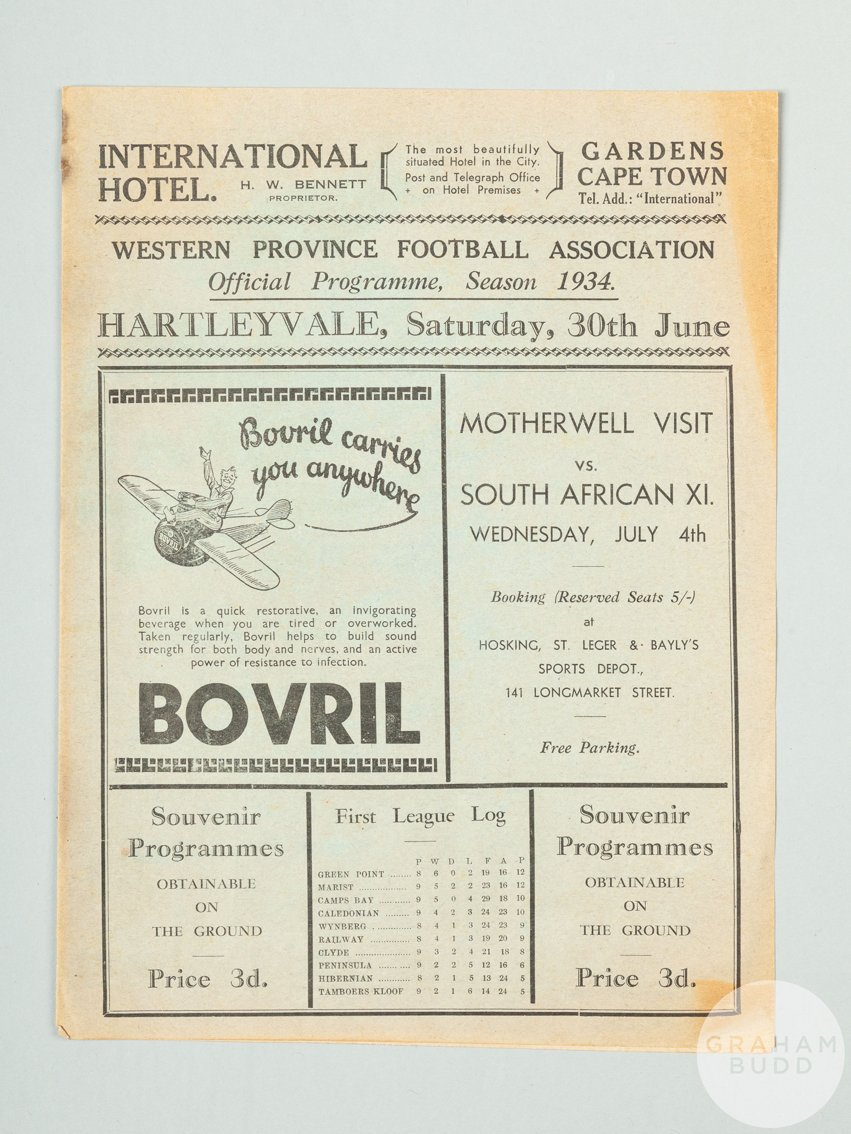 Western Province v. Motherwell Tour match programme, 30th June 1934 - Image 2 of 2