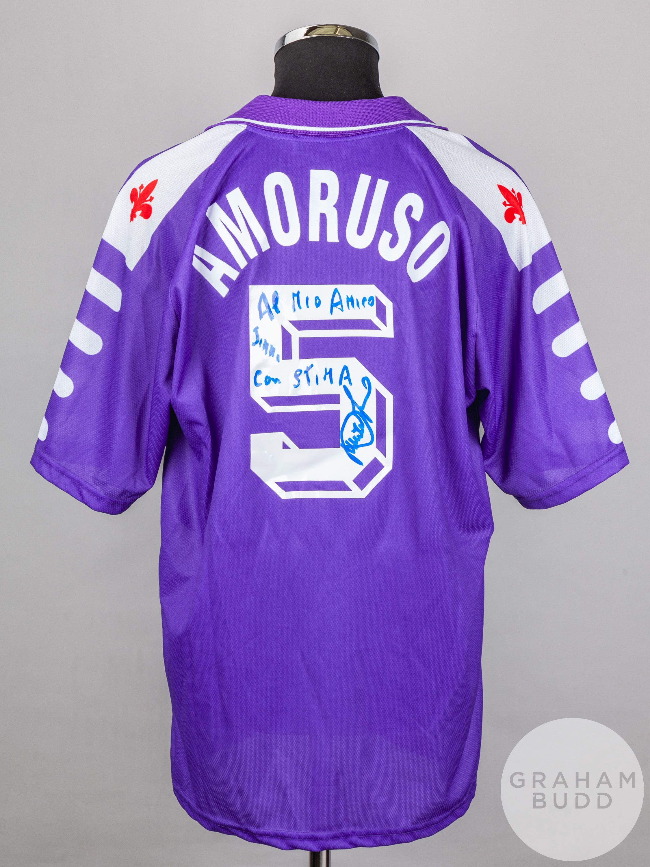 Lorenzo Amoruso purple No.5 Fiorentina short-sleeved shirt, 1999-2000 - Image 2 of 7