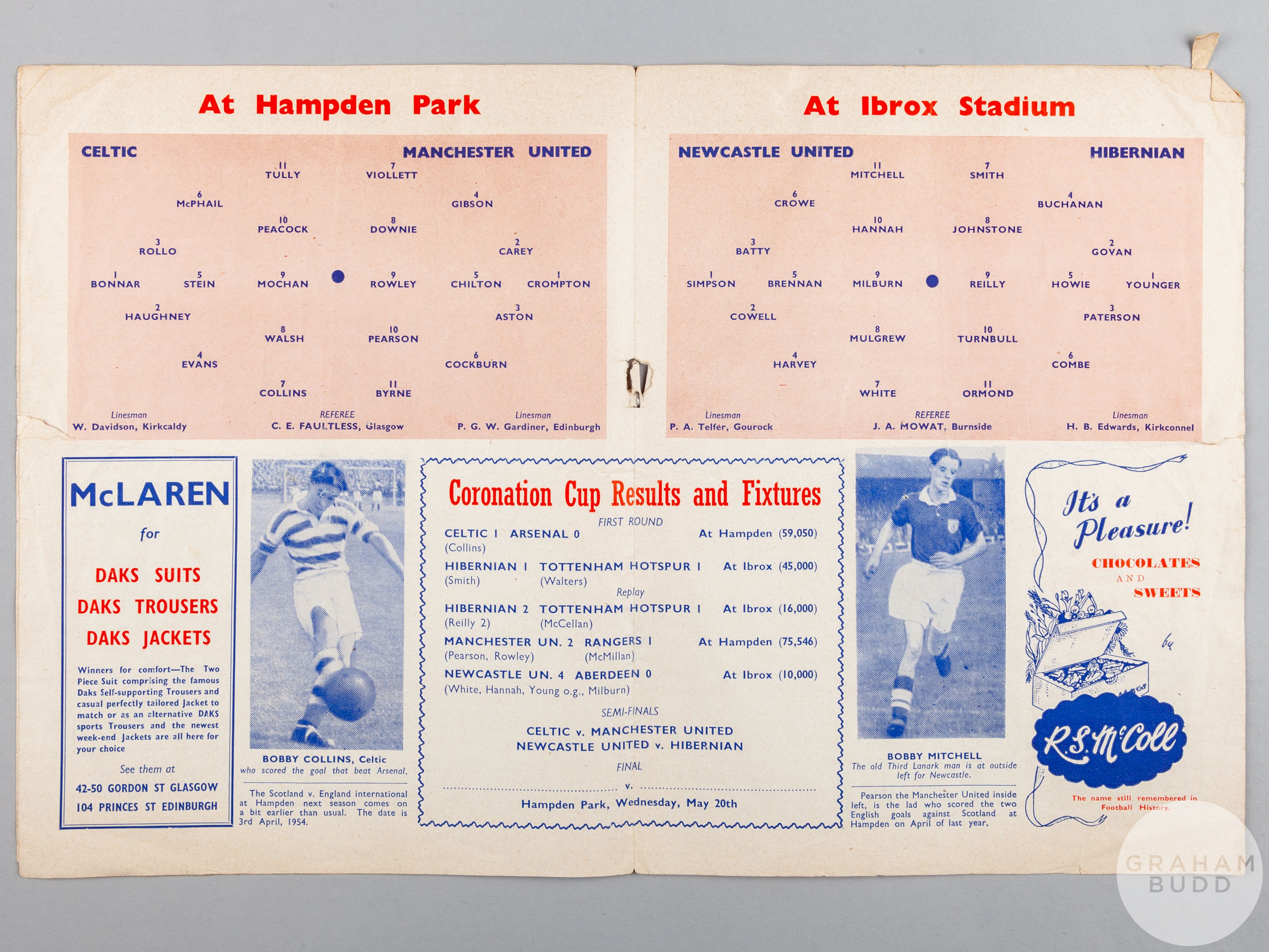 1953 Coronation Cup semi-final double match programme, 1953 - Image 2 of 3