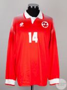 Kubilay Turkyilmaz red and white No.14 Switzerland long-sleeved shirt, 1996