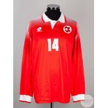 Kubilay Turkyilmaz red and white No.14 Switzerland long-sleeved shirt, 1996