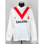 White and red No.3 Airdrieonians long-sleeved shirt, 1989-90