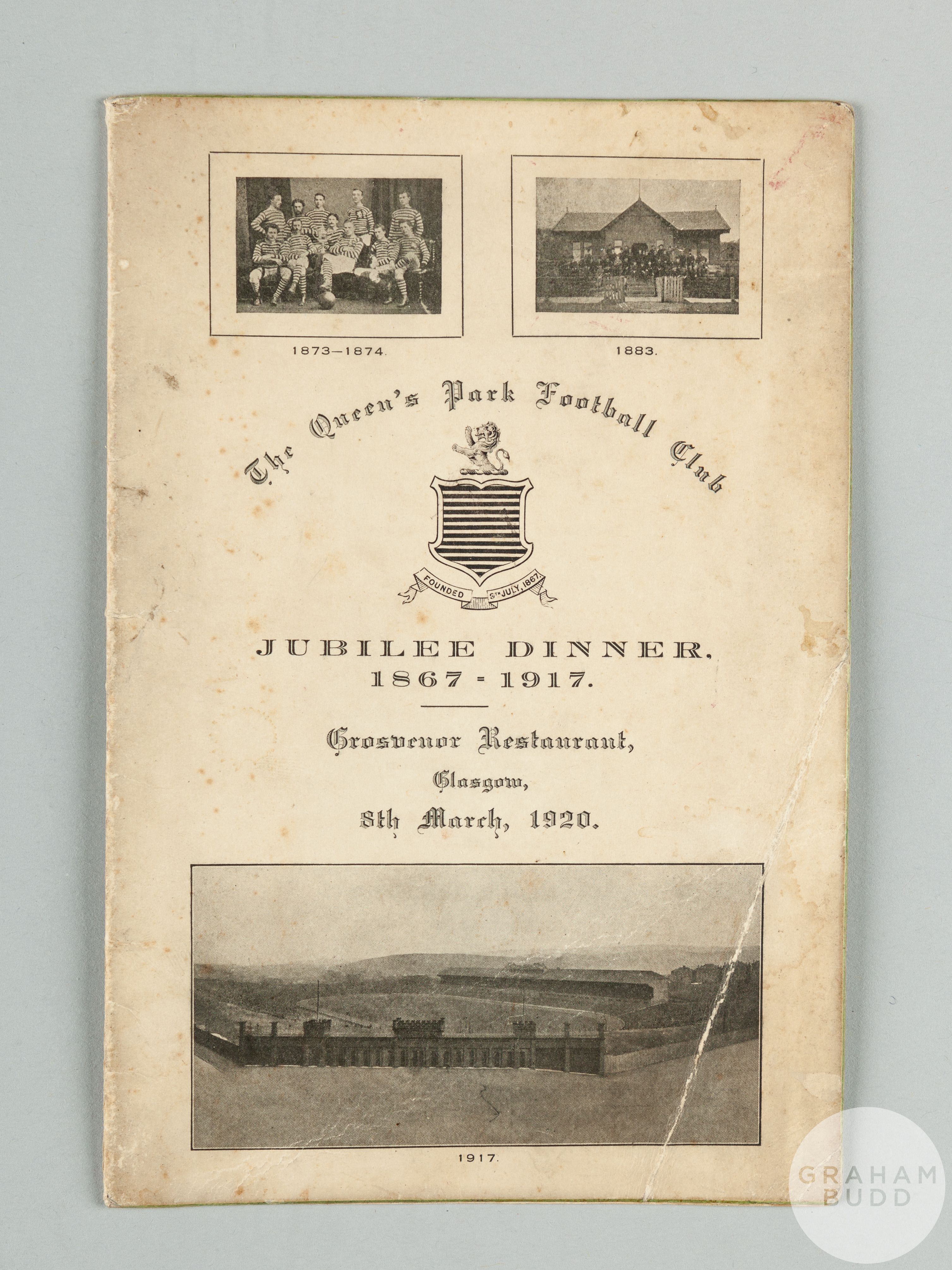 A Queen's Park Football Club Jubilee Dinner Menu Card, 1867-1917