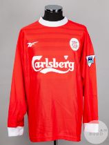 Emile Heskey red and white No.8 Liverpool long-sleeved shirt, 2000