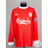 Emile Heskey red and white No.8 Liverpool long-sleeved shirt, 2000