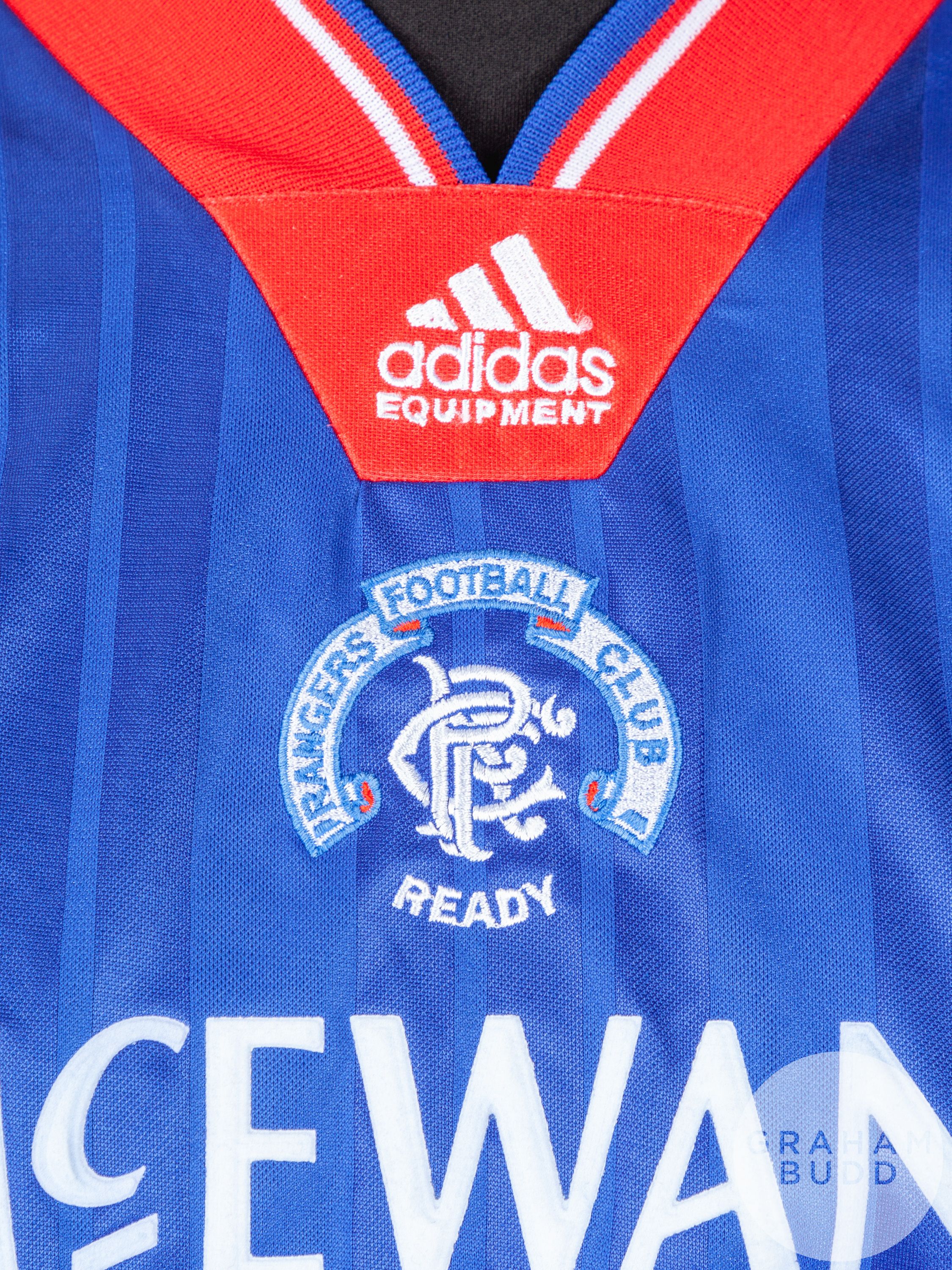 John Brown blue, white and red No.6 Rangers short-sleeved shirt, 1992-94, - Image 3 of 5