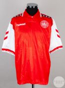 Red and white No.15 Denmark v. Scotland short-sleeved shirt, 1996