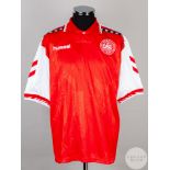 Red and white No.15 Denmark v. Scotland short-sleeved shirt, 1996