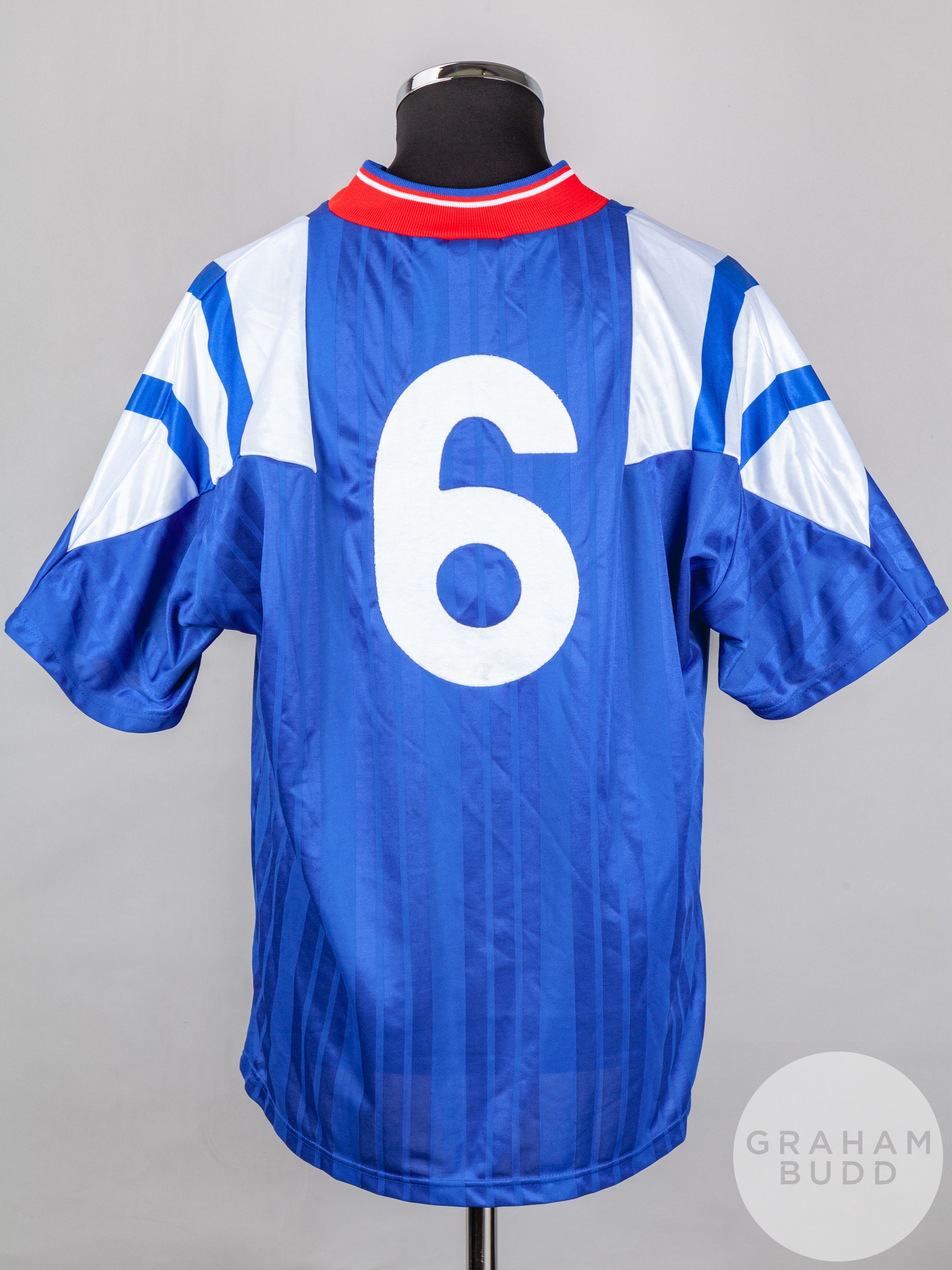 John Brown blue, white and red No.6 Rangers short-sleeved shirt, 1992-94, - Image 2 of 5