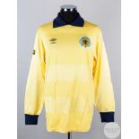 Andy Goram yellow and blue No.12 Scotland v. Bulgaria goalkeeper shirt