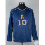 Garry O'Connor blue and gold No.10 Scotland international match issued long-sleeved shirt