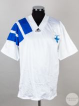 Erik Holmgren white and blue No.13 Finland match issued short-sleeved shirt