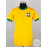 Reinaldo yellow and green No.9 Brazil v. Scotland International match worn short-sleeved shirt,