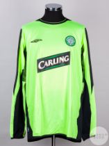 Magnus Hedman lime green and black No.21 Celtic Champions League goalkeepers shirt