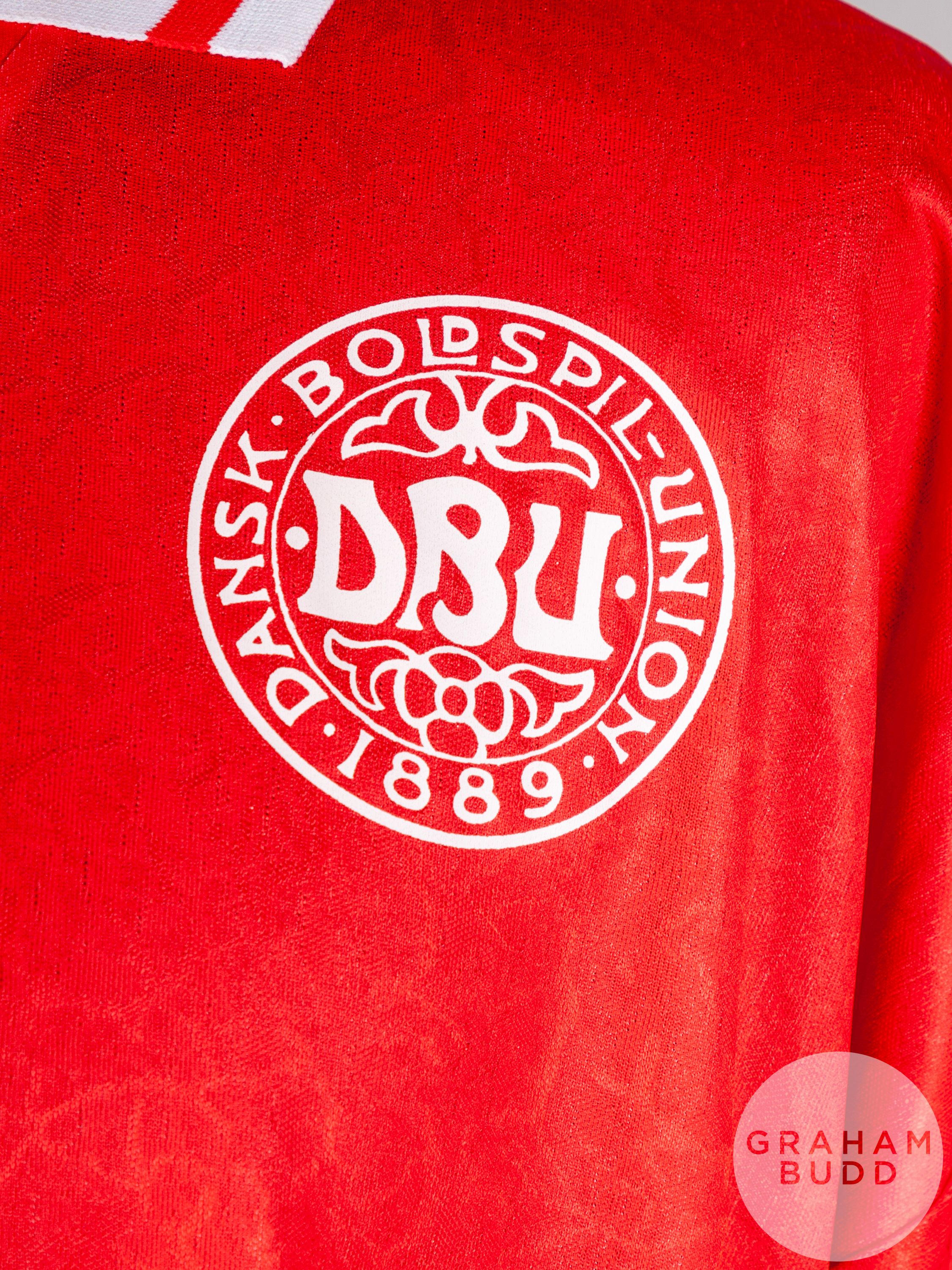 Brian Laudrup red and white No.11 Denmark short-sleeved shirt - Image 3 of 5