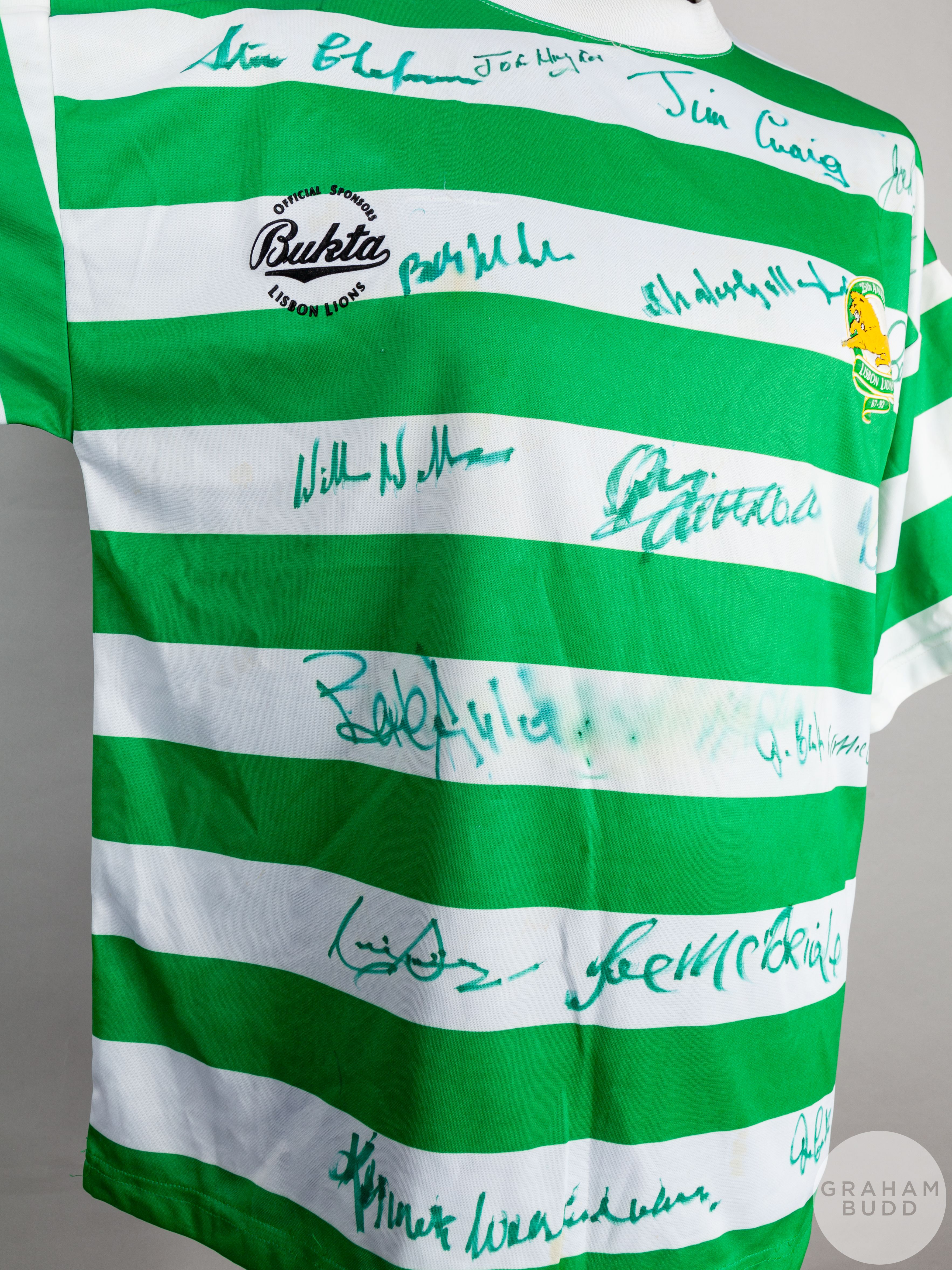 Green and white Celtic 25th Anniversary Lisbon Lion shirt, Bukta - Image 5 of 9