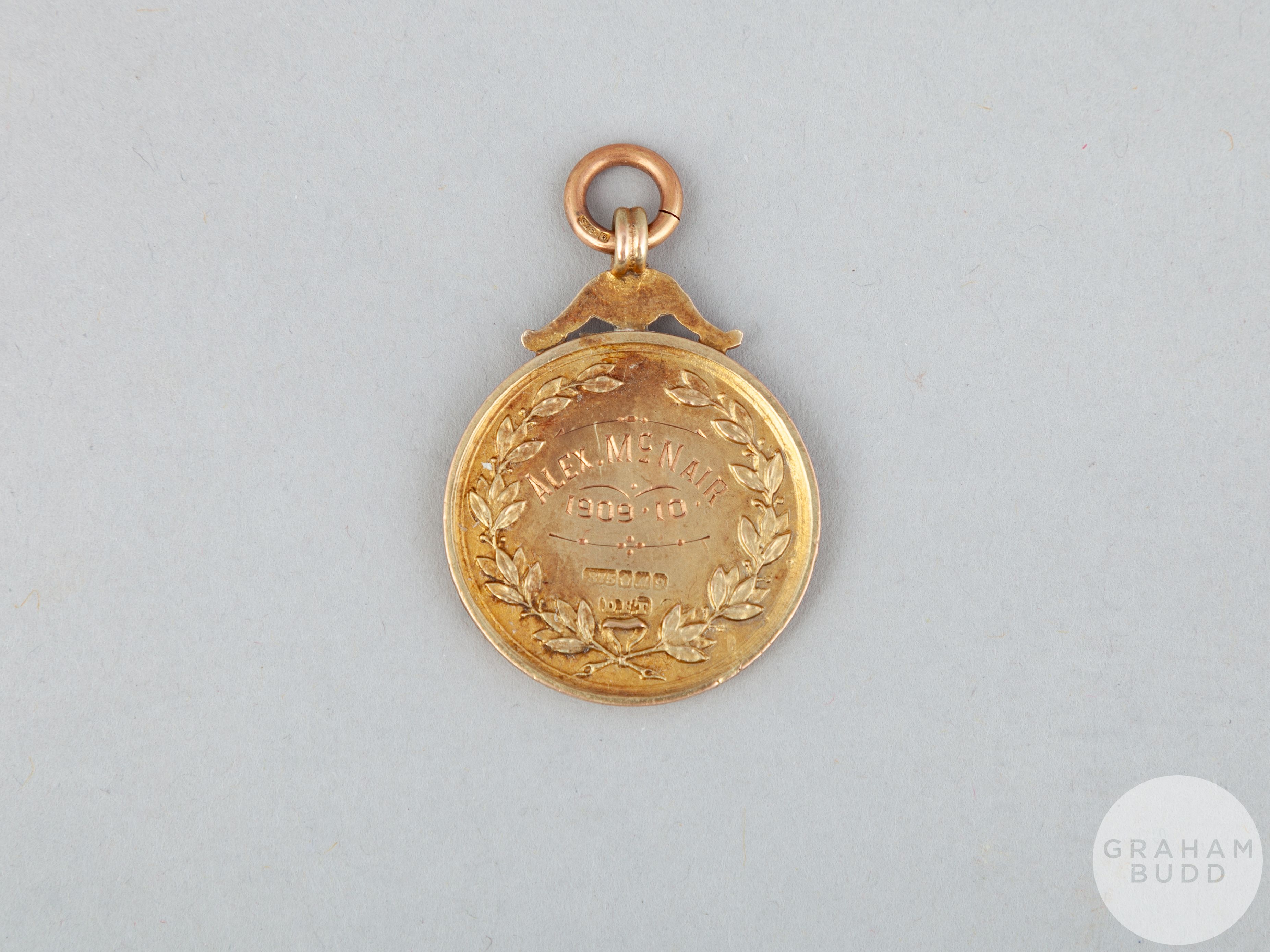 Alec McNair 9ct gold and enamel 1909-10 Inter-League medal - Image 2 of 2