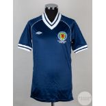 Davie Provan blue and white No.20 Scotland International short-sleeved shirt, 1982