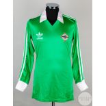 Green and white No.16 Northern Ireland v. Scotland long-sleeved shirt, 1984