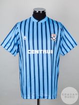 Sky blue and dark blue No.16 Ayr United short-sleeved shirt, 1988-90