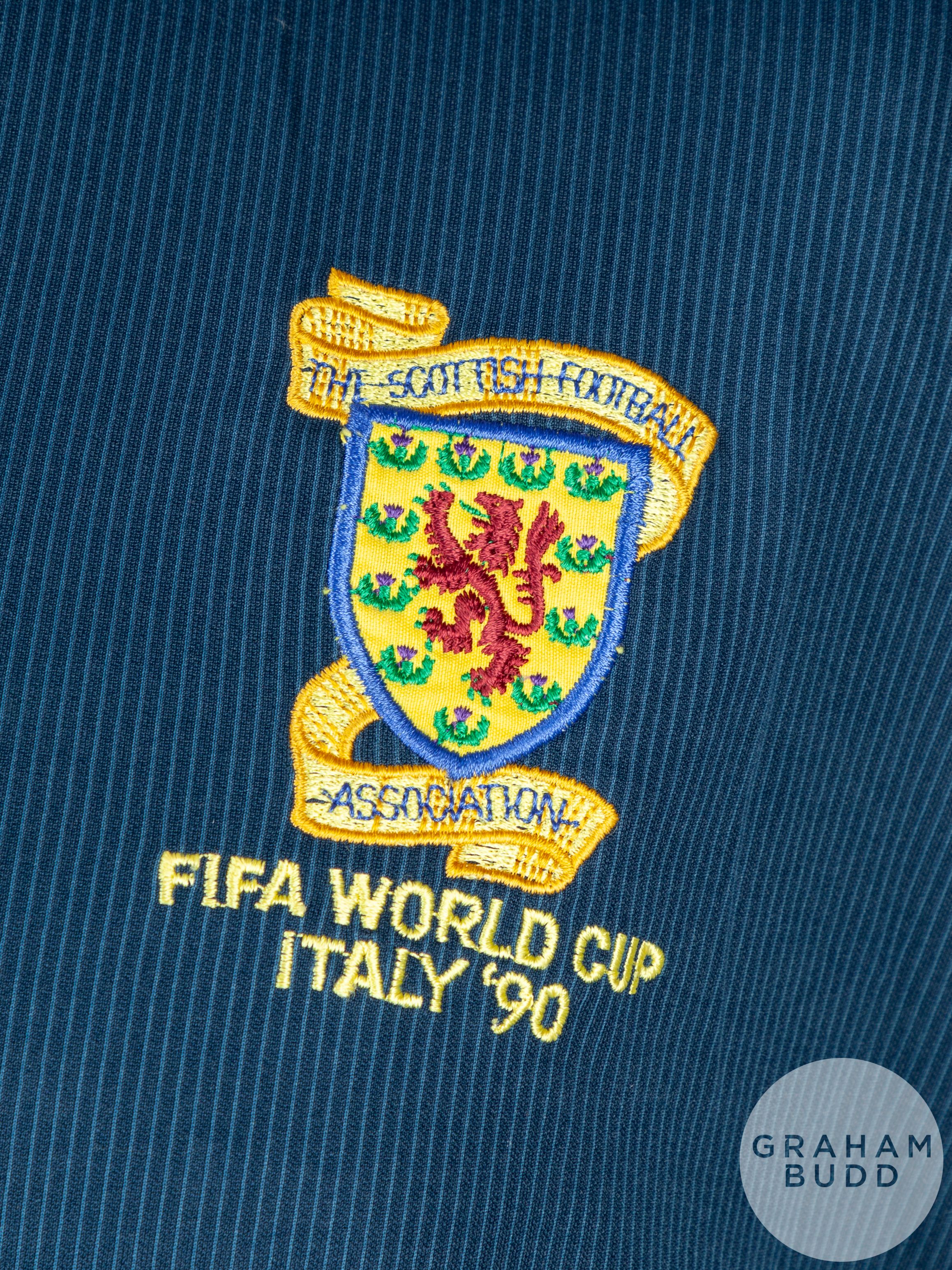 Roy Atkin blue and white No.3 Scotland Italia 90 World Cup short-sleeved shirt, 1990 - Image 3 of 5