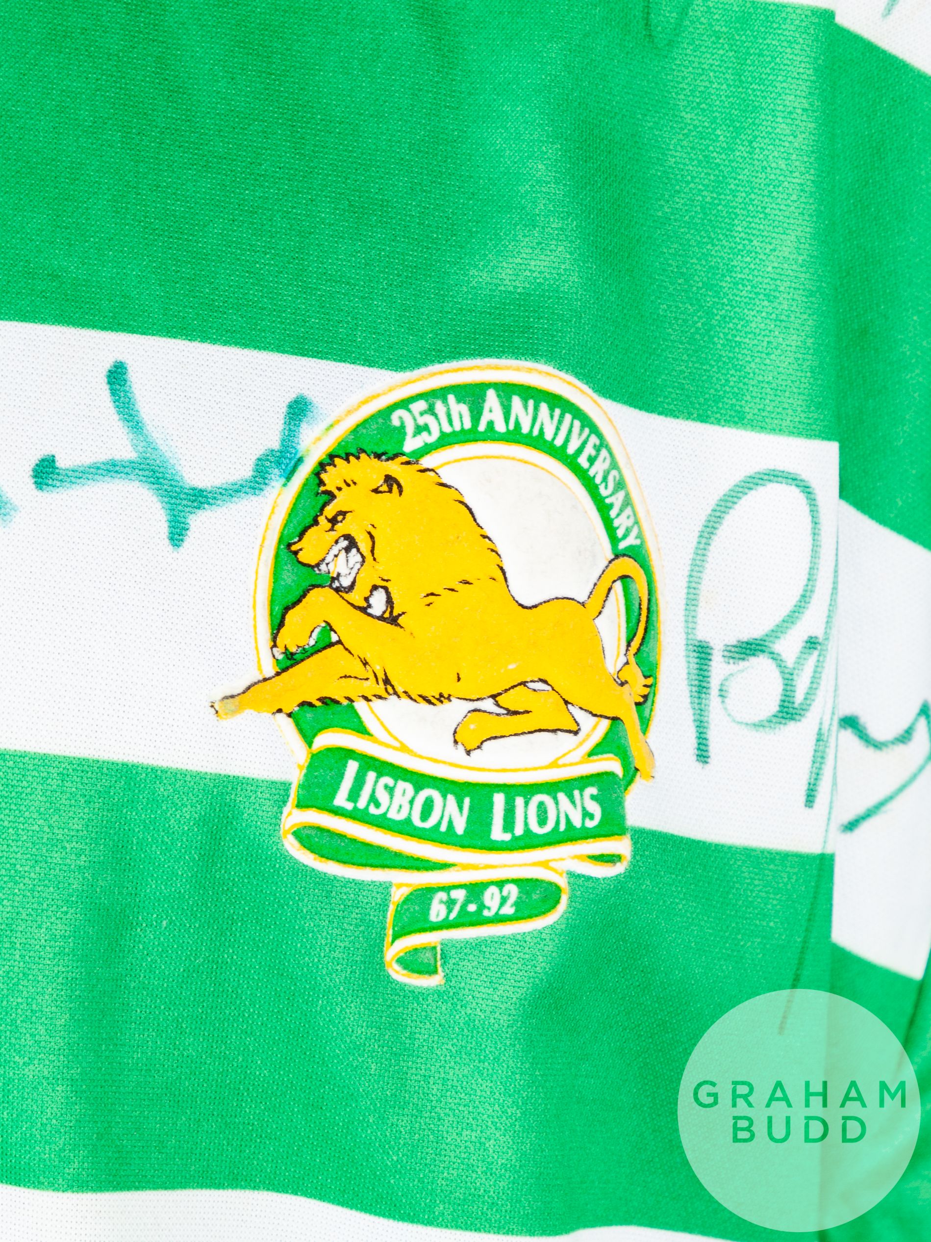 Green and white Celtic 25th Anniversary Lisbon Lion shirt, Bukta - Image 3 of 9