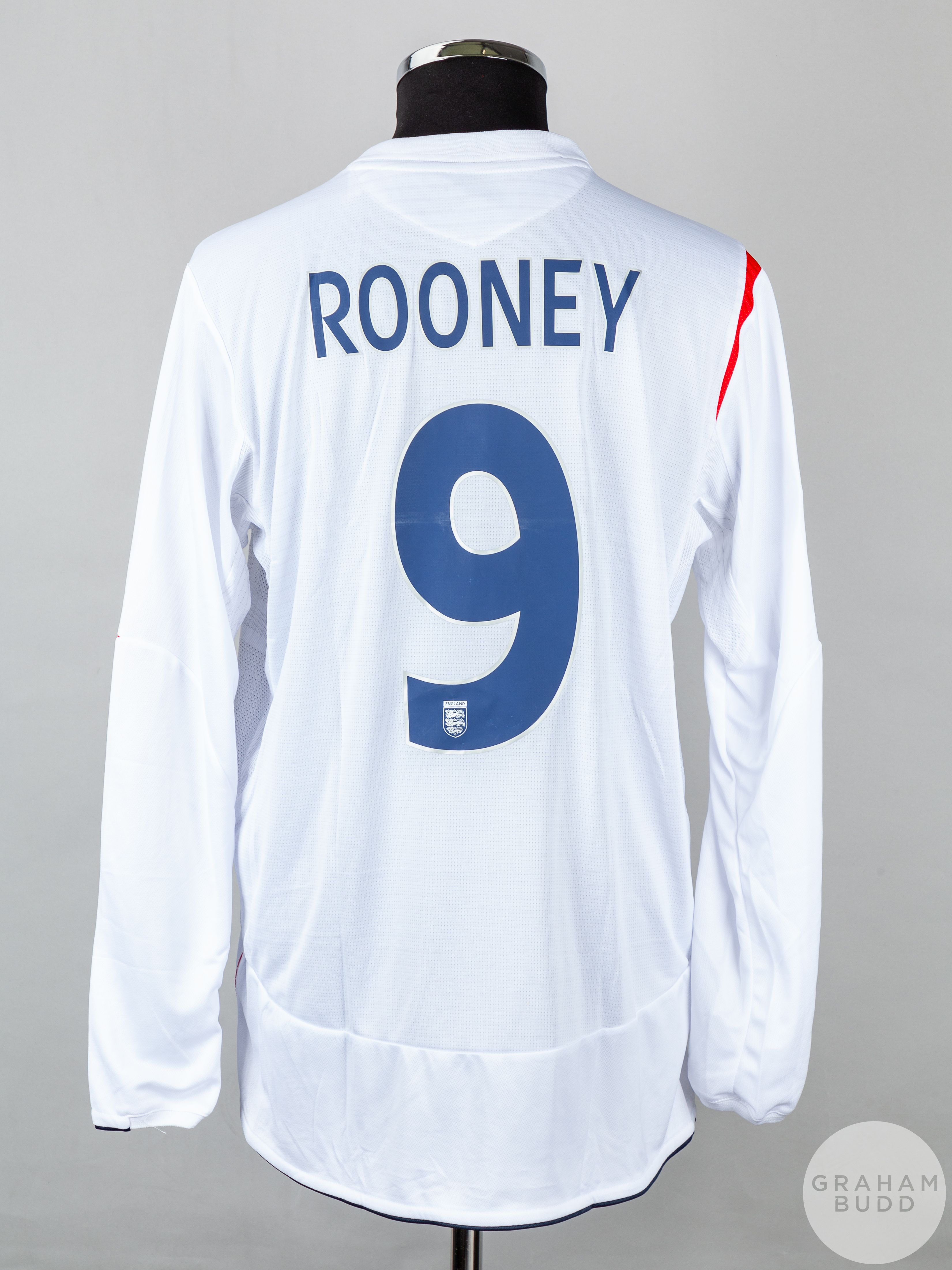 Wayne Rooney white No.9 England match issued long-sleeve shirt, 2006 - Image 2 of 5