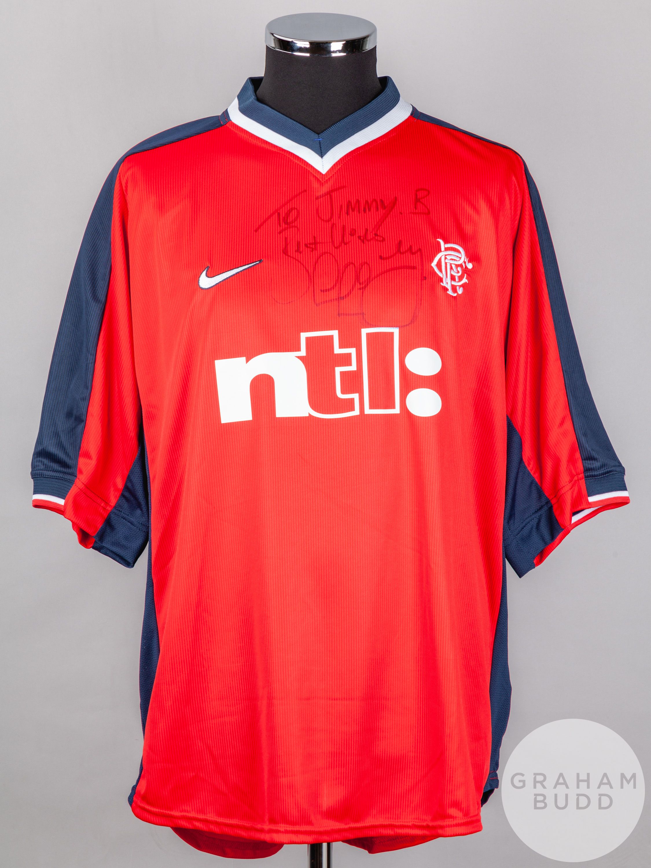 Colin Hendry red and blue No.16 Rangers short-sleeved shirt, 1999-2000