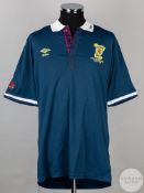 Roy Atkin blue and white No.3 Scotland Italia 90 World Cup short-sleeved shirt, 1990