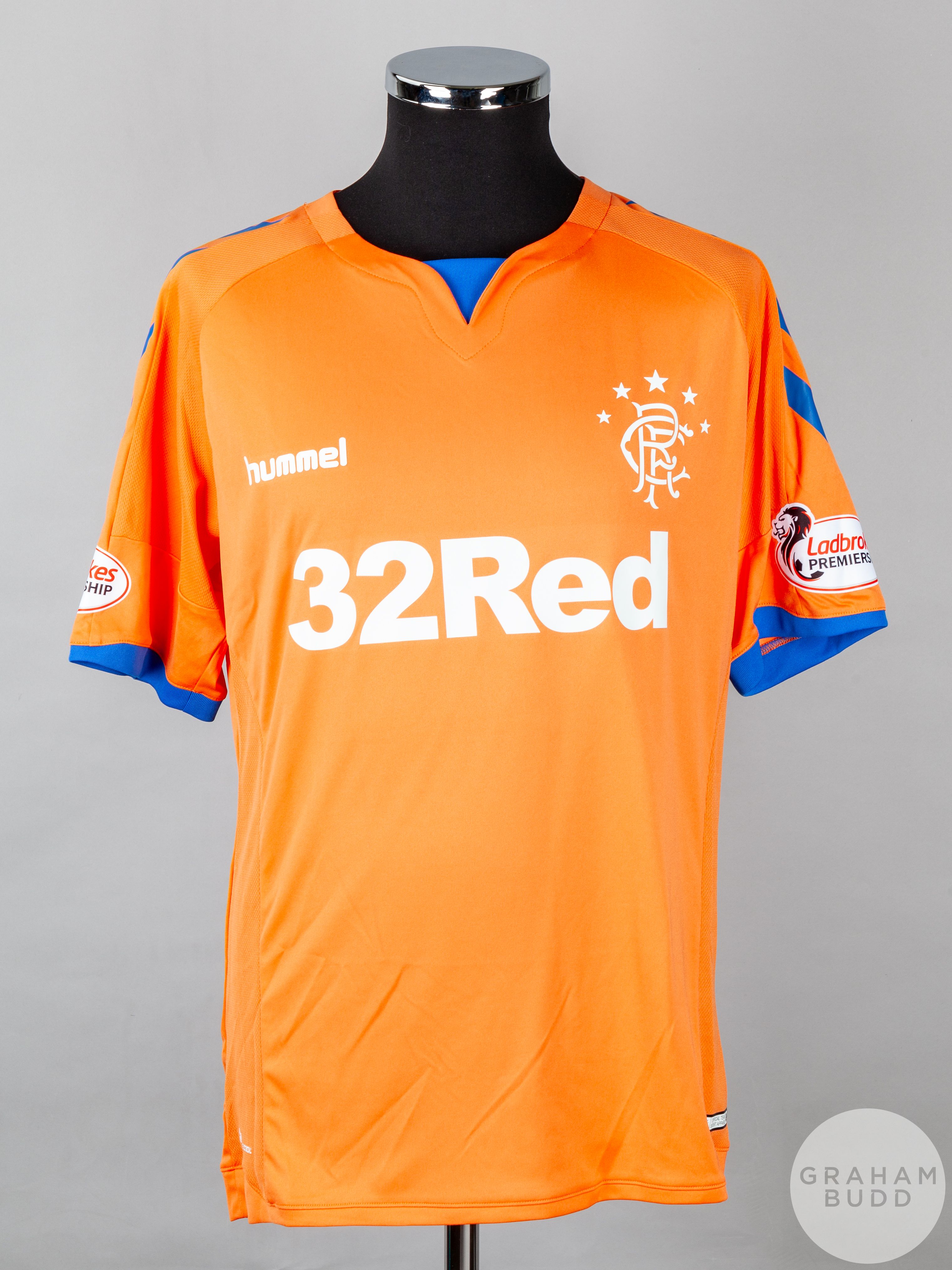 Gareth McAuley orange and blue No.36 Rangers short-sleeved shirt