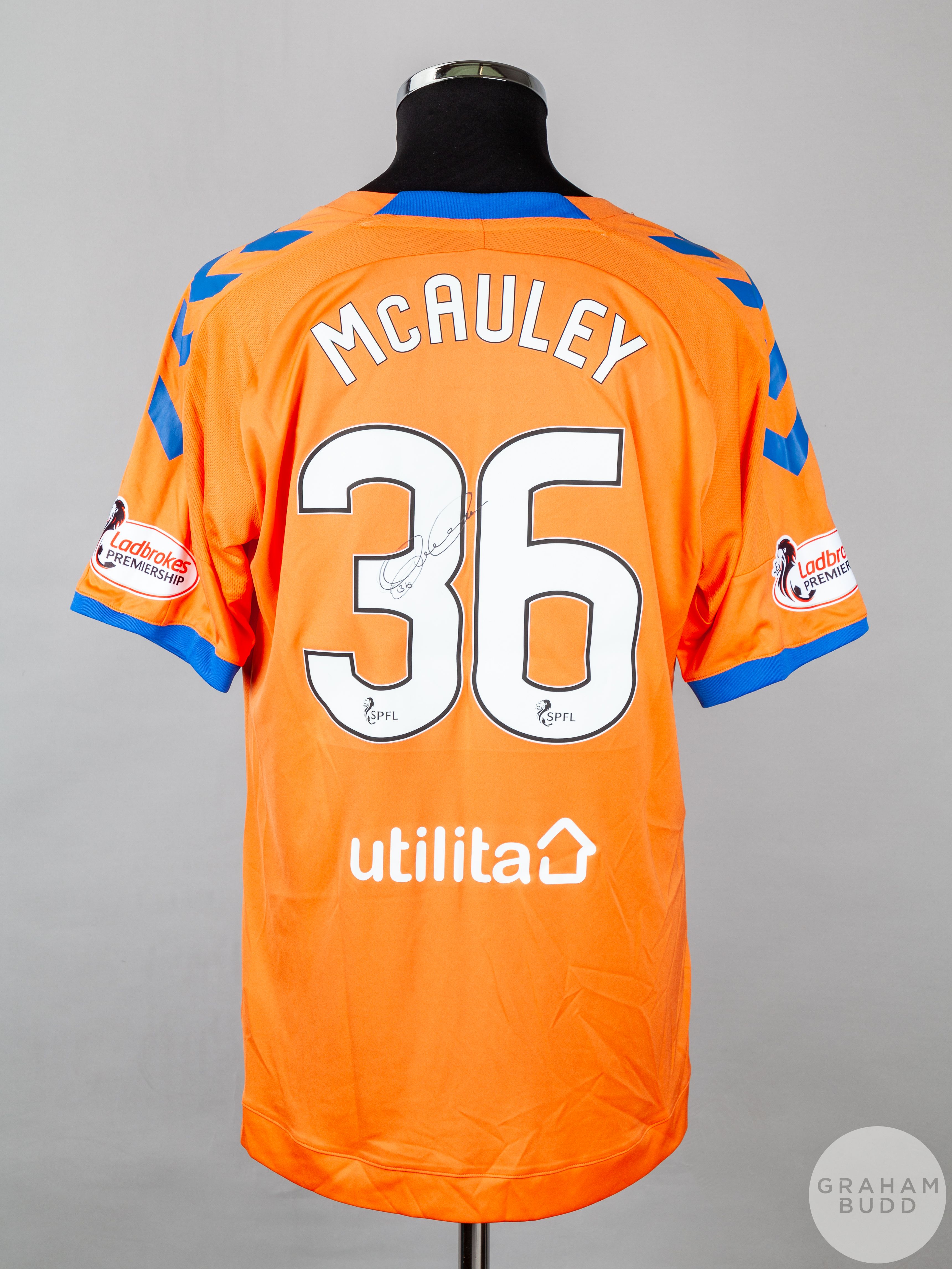 Gareth McAuley orange and blue No.36 Rangers short-sleeved shirt - Image 2 of 6