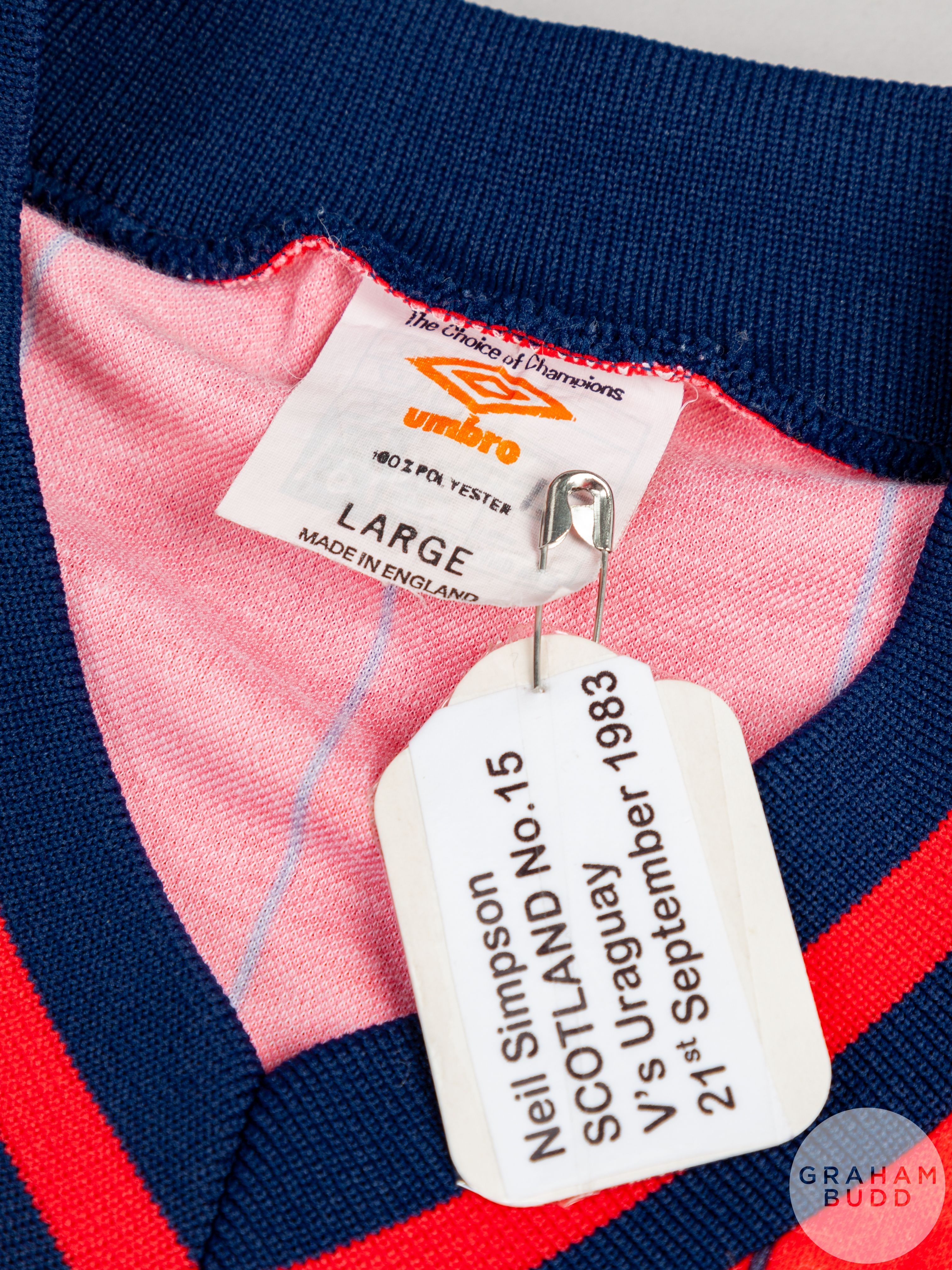 Neil Simpson red and blue No.15 Scotland v. Uruguay short-sleeved shirt - Image 4 of 4