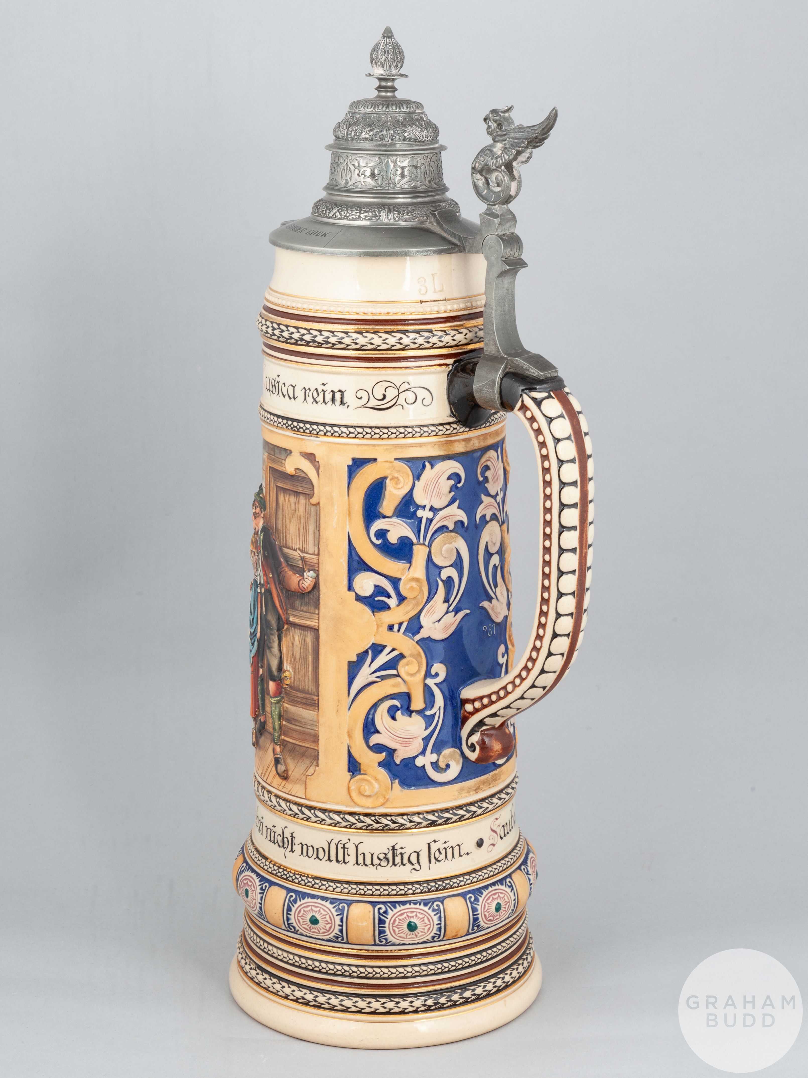 Large 19th Century German stoneware stein - Image 4 of 5