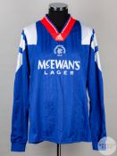 Blue, red and white No.4 official Rangers long-sleeved shirt, 1992-94