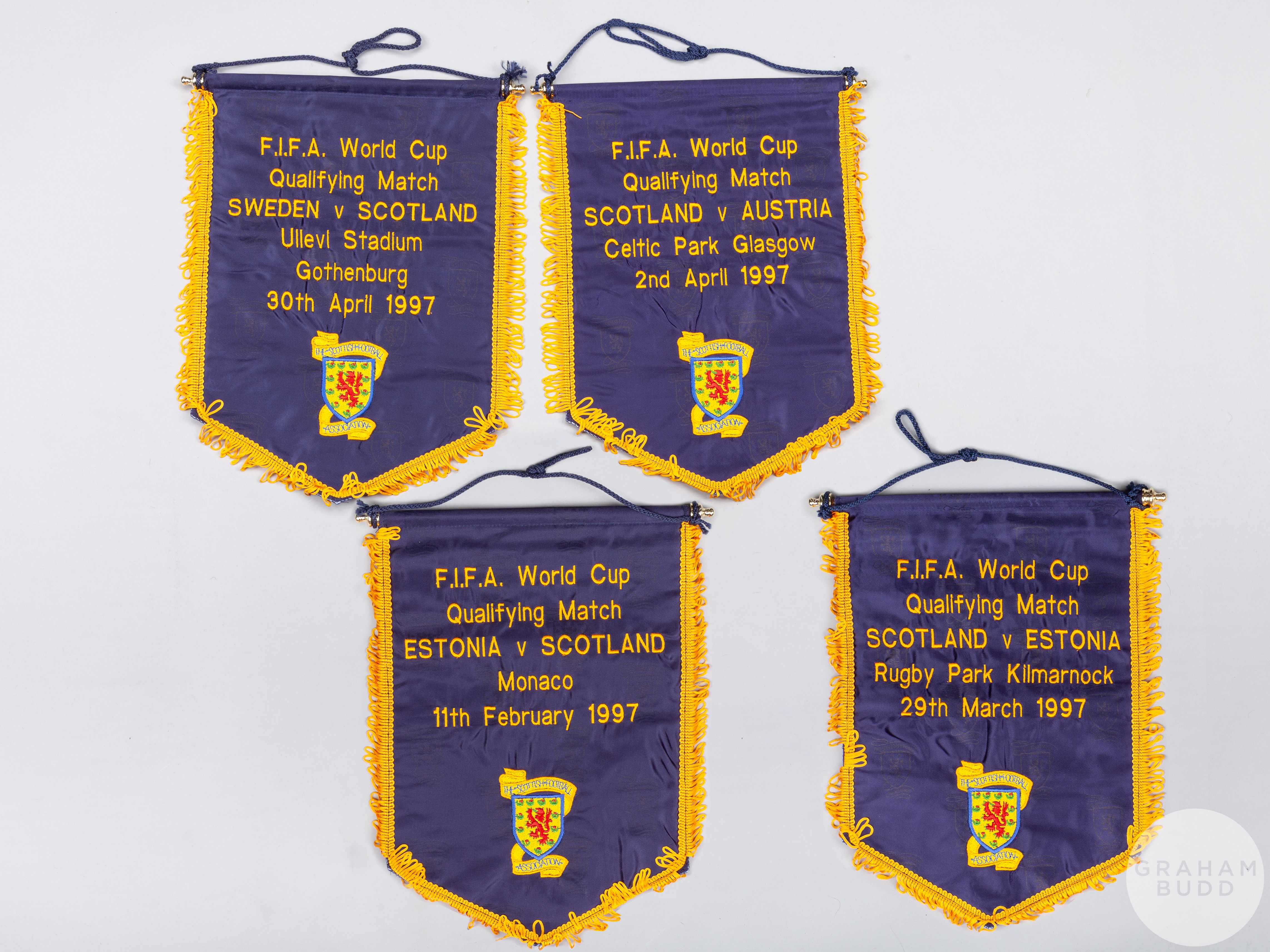 Alex Miller four official Scotland International match pennants, 1997