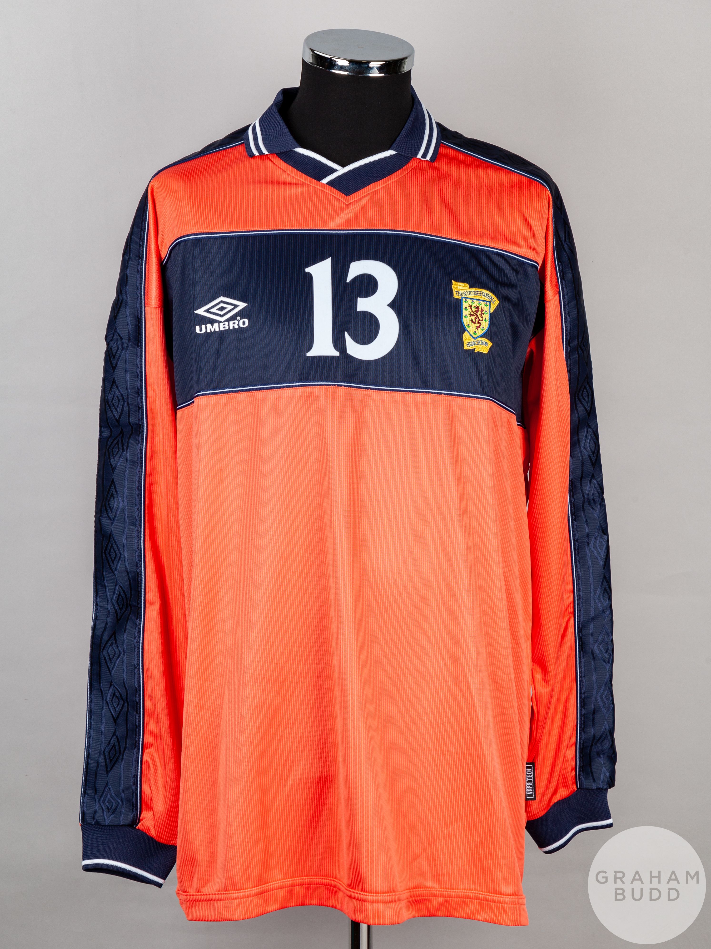 Derek Whyte salmon pink and blue No.13 Scotland v. Germany long-sleeved shirt