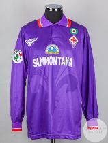 Stefan Schwarz purple and red No.7 Fiorentina long-sleeved shirt, 1996-97