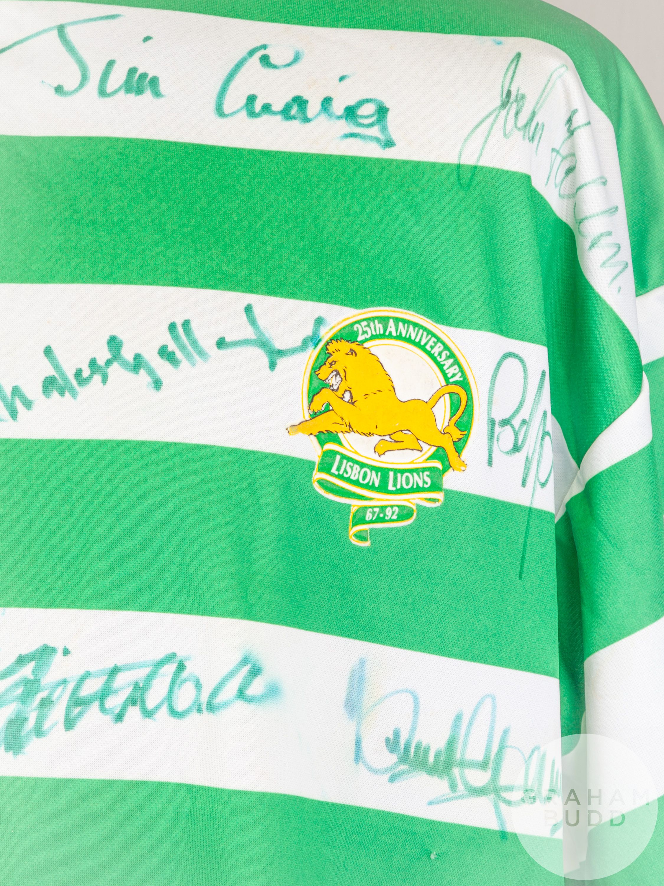 Green and white Celtic 25th Anniversary Lisbon Lion shirt, Bukta - Image 4 of 9