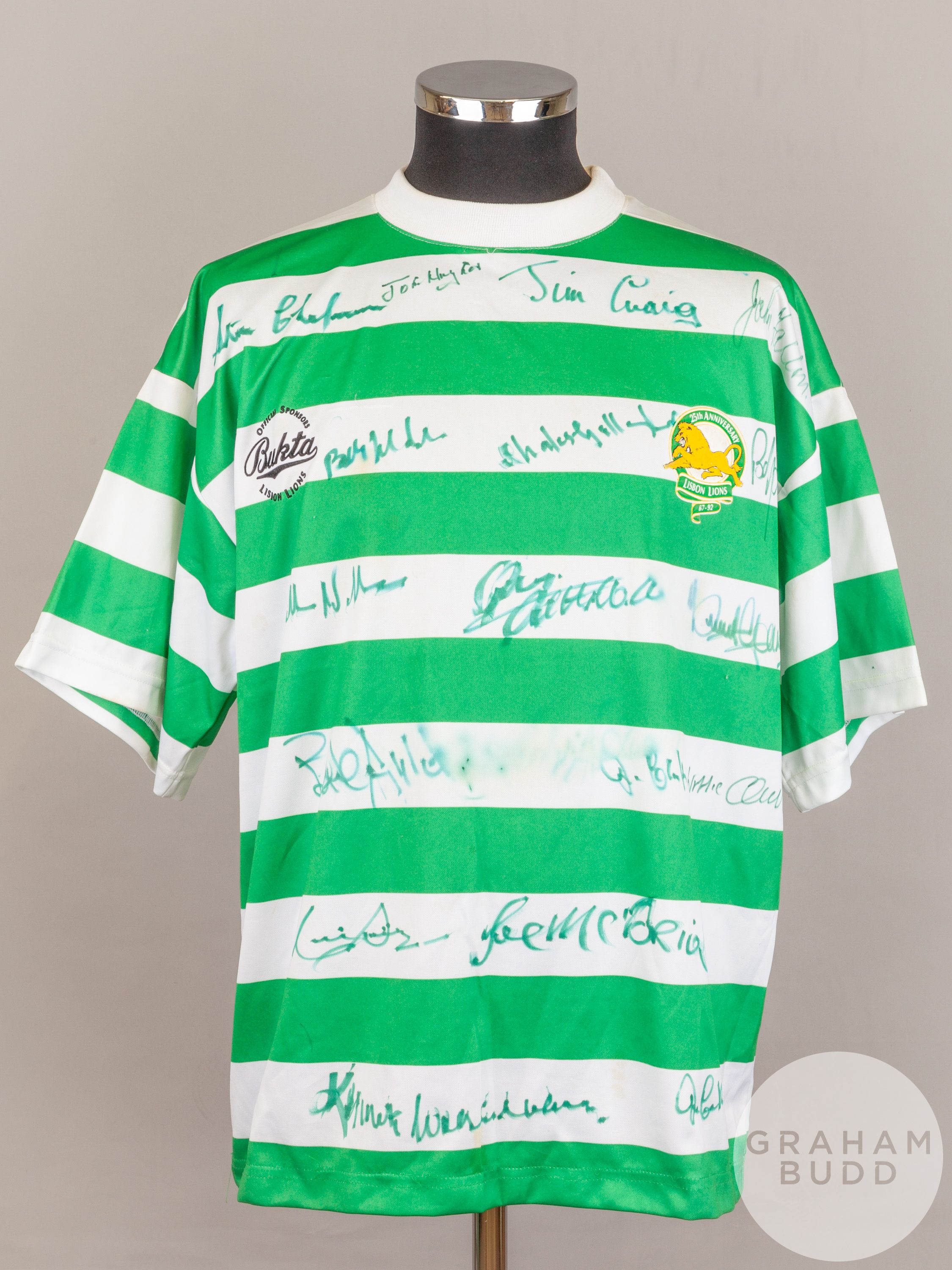 Green and white Celtic 25th Anniversary Lisbon Lion shirt, Bukta