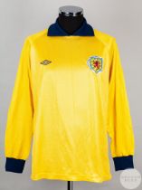 Andy Goram yellow and blue No.12 Scotland goalkeeper shirt, 1985