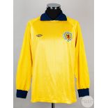 Andy Goram yellow and blue No.12 Scotland goalkeeper shirt, 1985