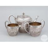 Hugh Smith white-metal zodiac three-piece bachelors tea-service