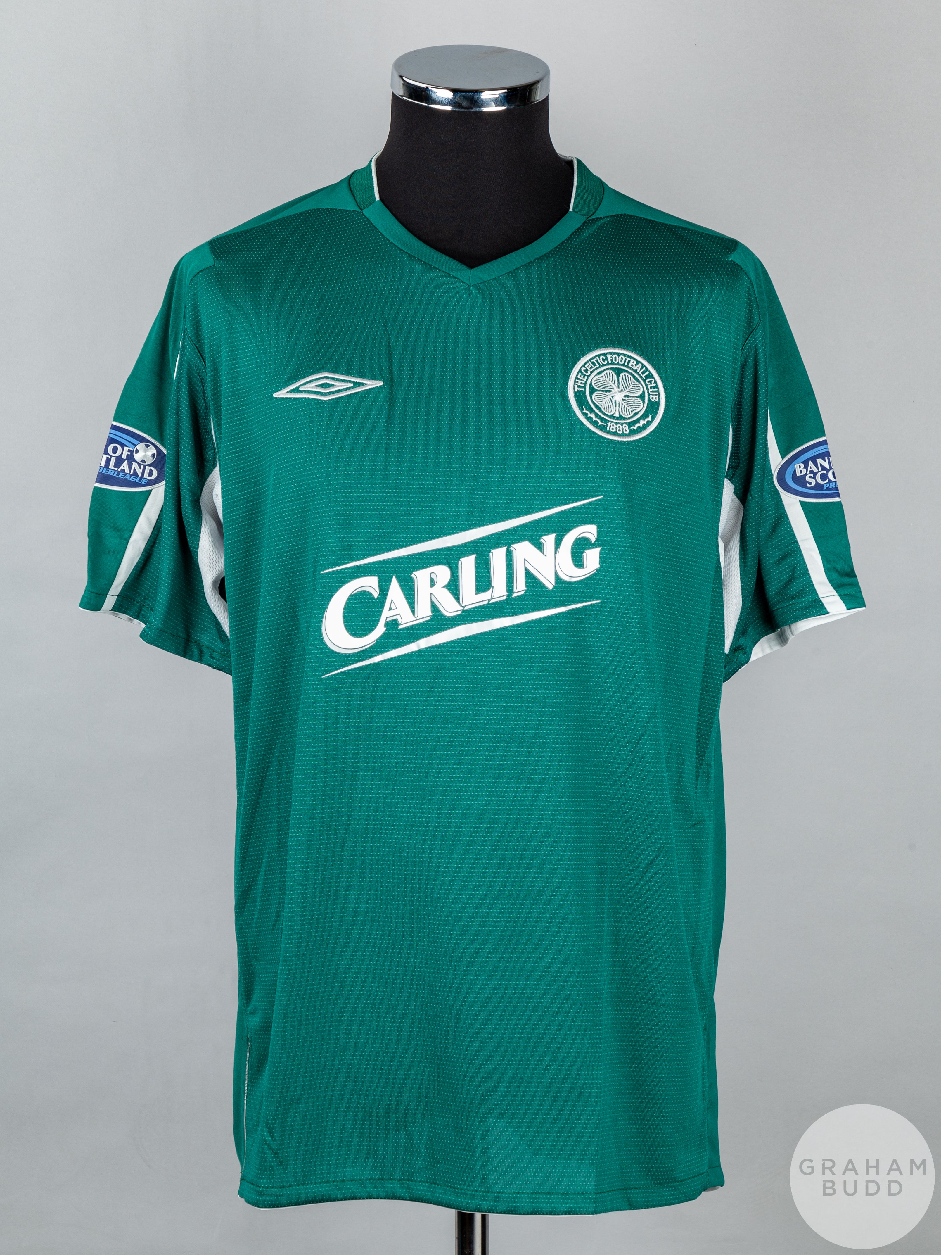 Henrik Larsson green and grey No.7 Celtic short-sleeved shirt, 2004-05,