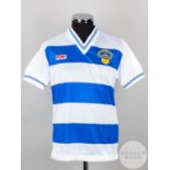 Blue and white No.14 Greenock Morton short-sleeved shirt, 1984-85,