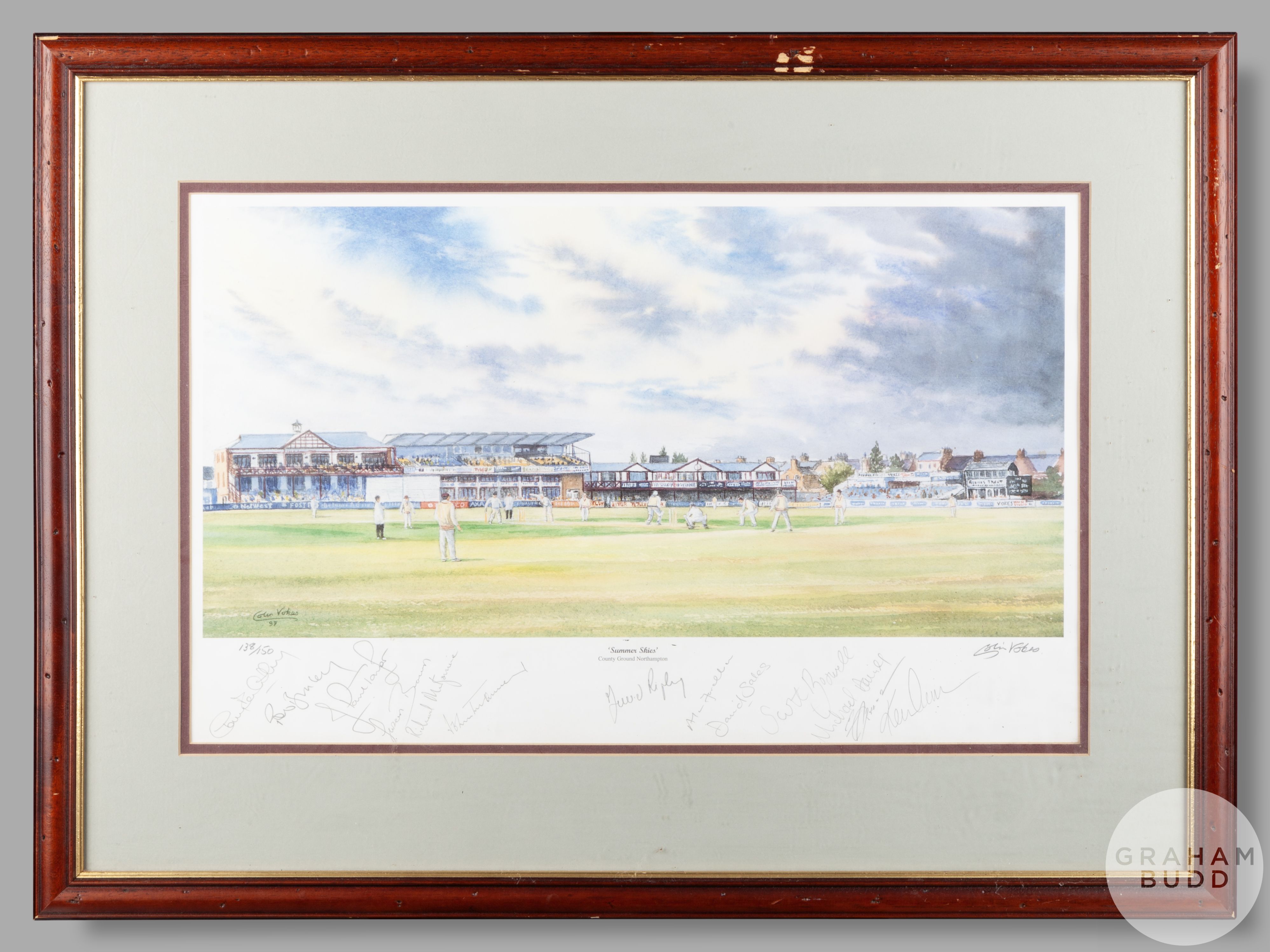 Signed Colin Vokes 'Summer Skies' County Ground Northampton print,