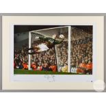 A large colour photographic print of Peter Schmeichel playing for Manchester United.