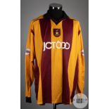 Andy Myres claret and amber No.3 Bradford City long-sleeved shirt, 2001-03