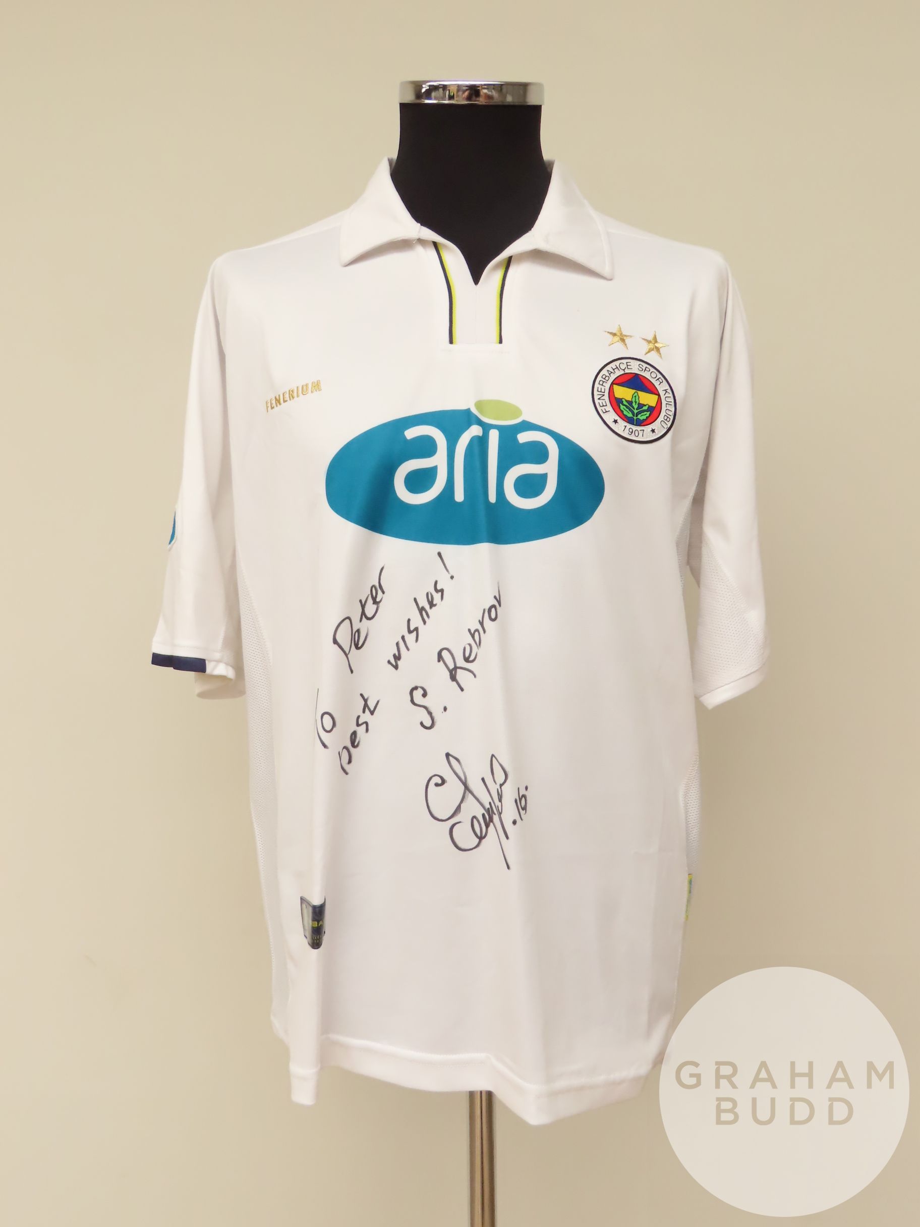 Sehiy Rebrov signed white Fenerbahce no.18 away shirt, 2003-04,
