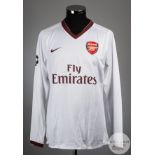Armand Traore white No.30 Arsenal match issued long-sleeved shirt, 2007-08